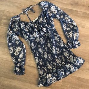 Shirred womens floral mini dress Size L